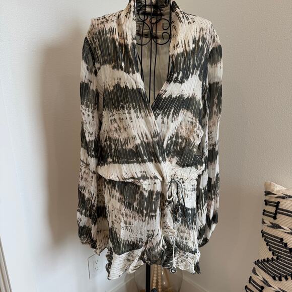 Rococo Sand X Revolve Tie Dye Faux Wrap Metallic Threads Sheer Mini Dress Large - Picture 4 of 14